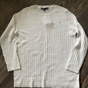 Tommy Hilfiger White Cable Knit Crewneck Sweater
